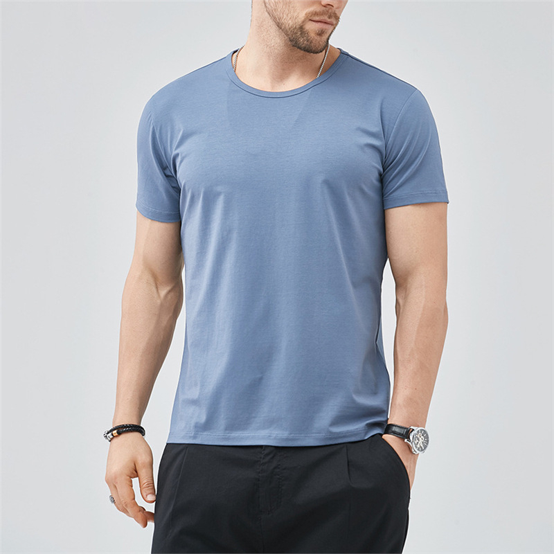 Férfi Ice Silk rövid ujjú póló, egyszínű, vékony anyag, gyorsan száradó, nedvességelvezető, laza szabás, kerek nyakú, 180 g