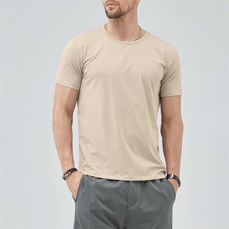 Férfi Ice Silk rövid ujjú póló, egyszínű, vékony anyag, gyorsan száradó, nedvességelvezető, laza szabás, kerek nyakú, 180 g