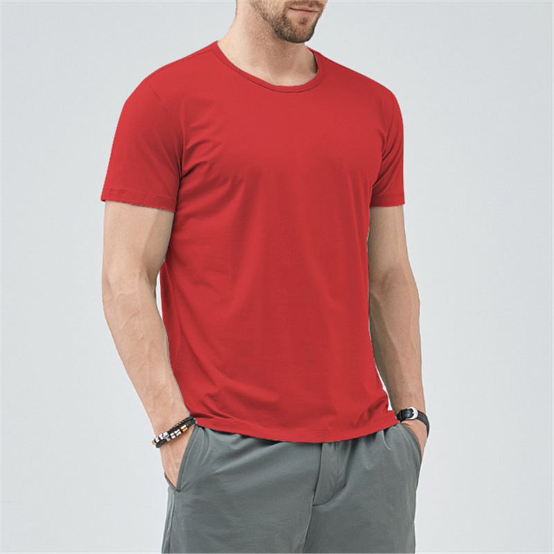 Férfi Ice Silk rövid ujjú póló, egyszínű, vékony anyag, gyorsan száradó, nedvességelvezető, laza szabás, kerek nyakú, 180 g