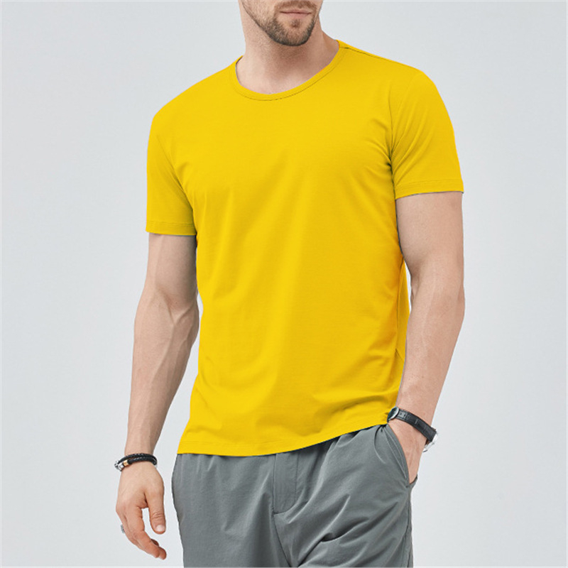 Férfi Ice Silk rövid ujjú póló, egyszínű, vékony anyag, gyorsan száradó, nedvességelvezető, laza szabás, kerek nyakú, 180 g