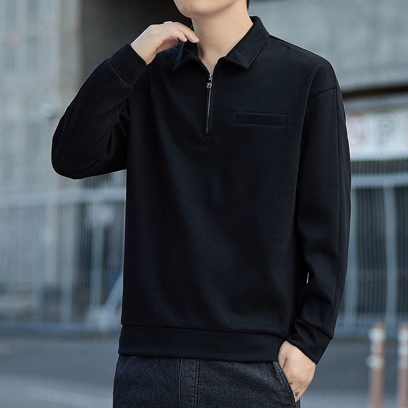 Férfi tavaszi pulóver japán streetwear stílusban, laza szabású, hosszú ujjú, galléros rever
