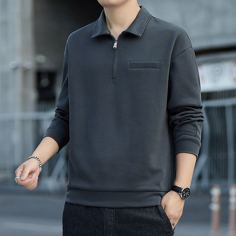 Férfi tavaszi pulóver japán streetwear stílusban, laza szabású, hosszú ujjú, galléros rever