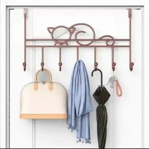 Железен закачалник за врата, монтаж без пробиване, закачалки за шапки и дрехи, без следи, комплект 7 броя, модерен минималистичен дизайн