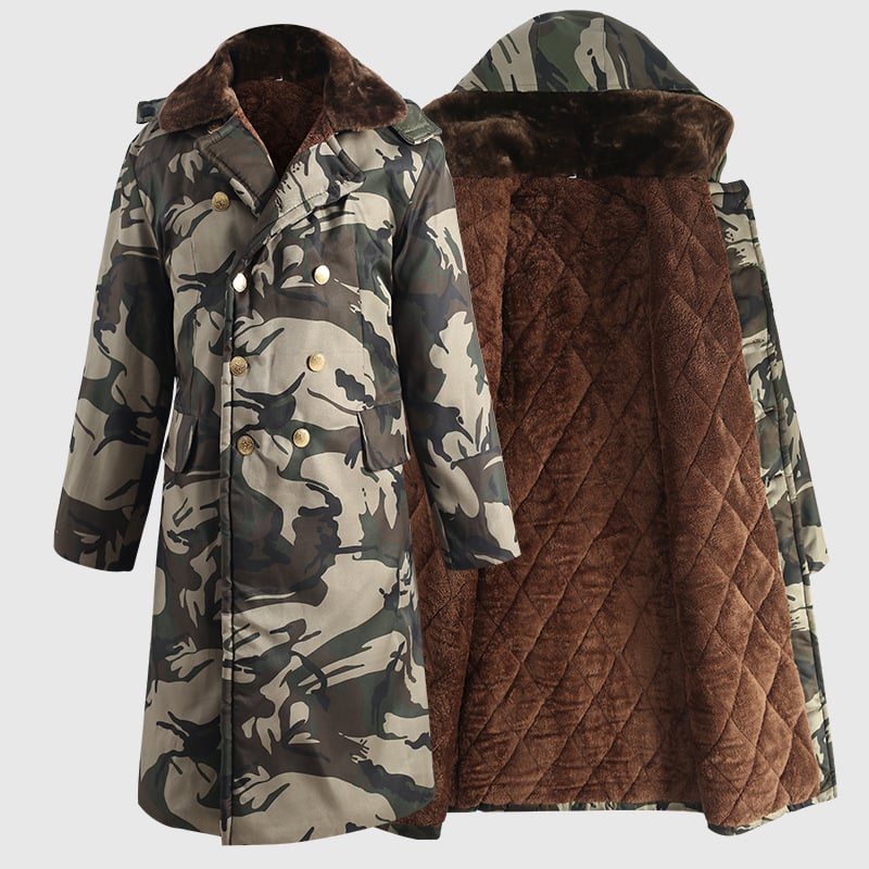 Férfi hosszú pamutkabát fleece béléssel, vízálló és szélálló, cipzárral záródó