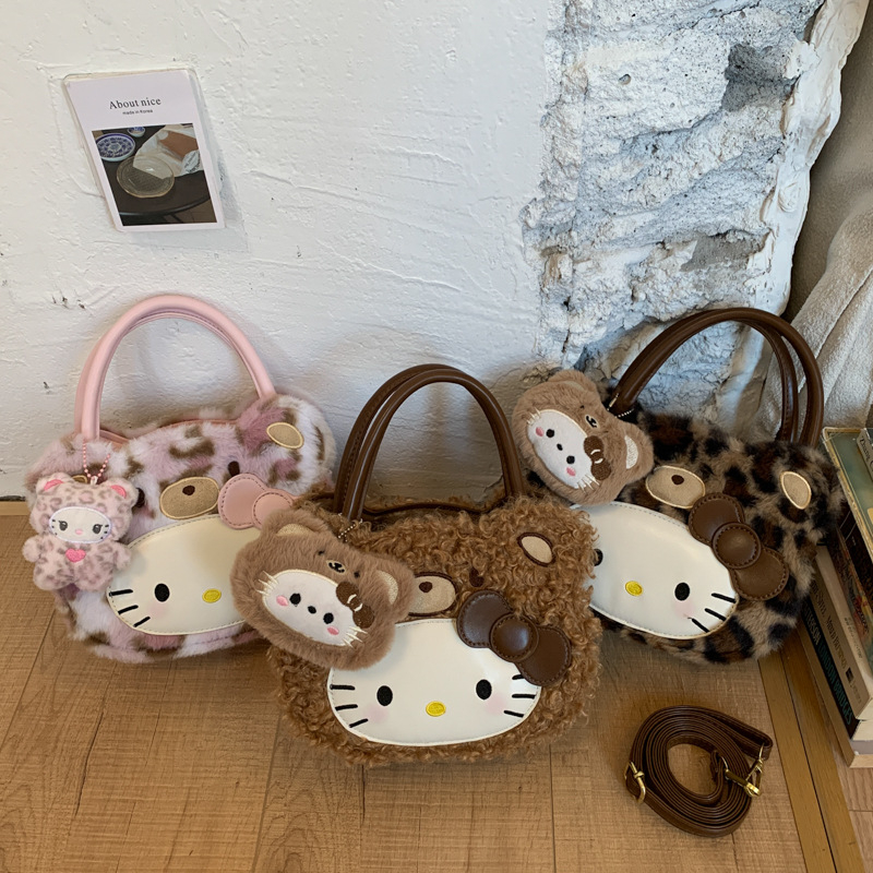 Ženska torba u korejskom stilu, pliš mačji motiv, leopard uzorak, sladak ženstveni dizajn, preko ramena