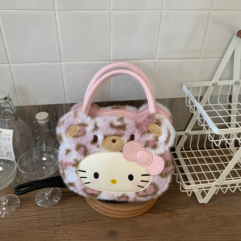 Ženska torba u korejskom stilu, pliš mačji motiv, leopard uzorak, sladak ženstveni dizajn, preko ramena