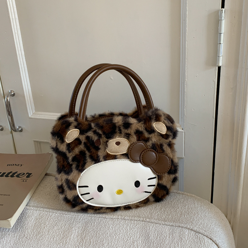 Ženska torba u korejskom stilu, pliš mačji motiv, leopard uzorak, sladak ženstveni dizajn, preko ramena