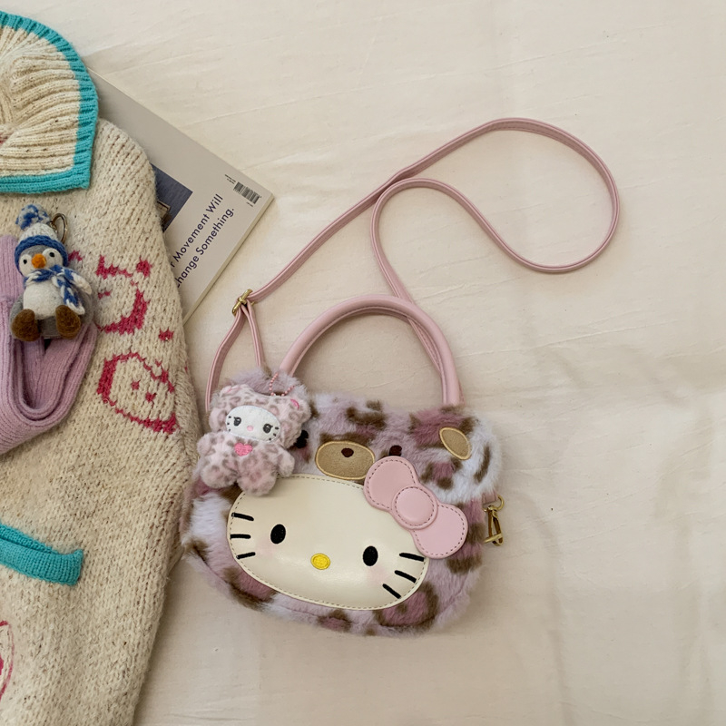Ženska torba u korejskom stilu, pliš mačji motiv, leopard uzorak, sladak ženstveni dizajn, preko ramena