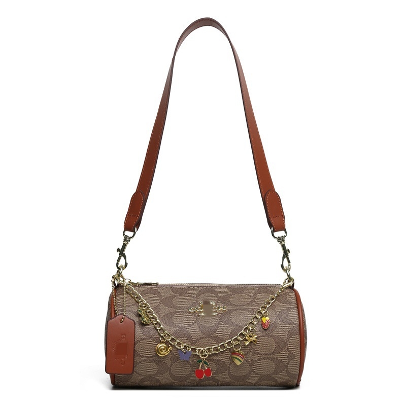 Torba u obliku jastuka s monogramom i lancem — cilindrična PU crossbody