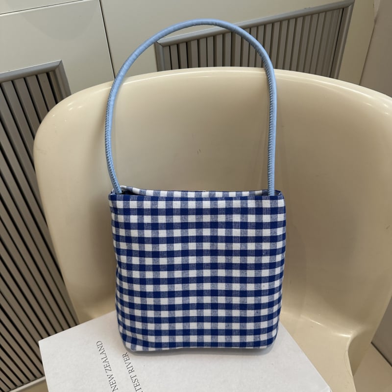Ženska platnena torba za rame s karikaturnim uzorkom i kariranim uzorkom, casual velika kapaciteta, bucket torba