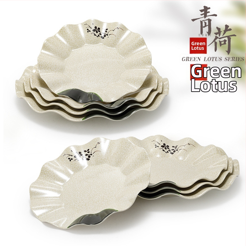 Δημιουργικό πιάτο από μελαμίνη με φινίρισμα πορσελάνης, πιάτο σε σχήμα φύλλου λωτού για εστιατόρια