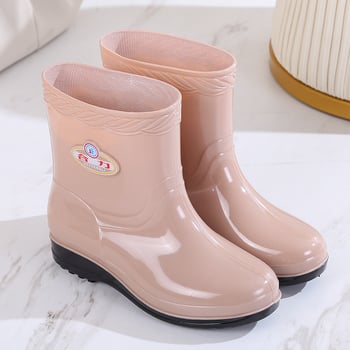 Γυναικείες μπότες βροχής με επένδυση fleece, μεσαίου ύψους, αντιολισθητική σόλα, PVC
