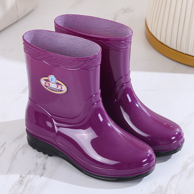 Γυναικείες μπότες βροχής με επένδυση fleece, μεσαίου ύψους, αντιολισθητική σόλα, PVC
