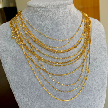 Nakit za ključnu kost od titan čeličnog materijala s M kopčom, miješani stilovi lanaca: box lanac, O‑oblik lanac, lanac u stilu Chopard, spacer perle suncokreta, lanac s kuglicama i zmijskog tipa lanac