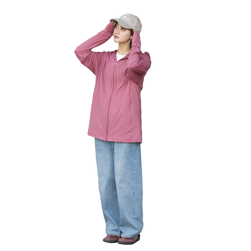 Jachetă unisex cu protecție solară, glugă, UPF50+, ușoară, respirabilă, uscare rapidă, dungată, pentru ciclism și drumeții