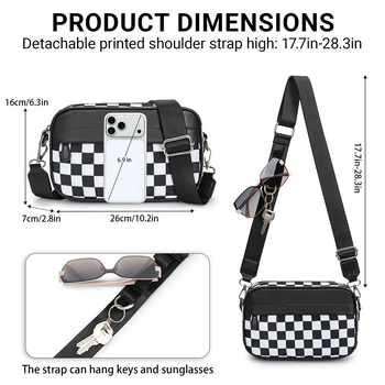 Mini kvadratna torbica sa šahovnicastim uzorkom, svestrana torba za rame ili crossbody