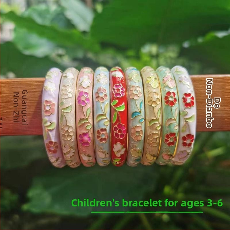 Detský náramok cloisonné s kvetinovým otvoreným dizajnom, etnický štýl pre dievčatá