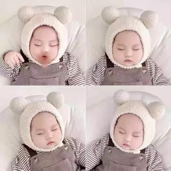 Jesensko–zimska kapa za bebe s zaštitom za uši, od čiste pamuka, pletena pliš kapa, unisex