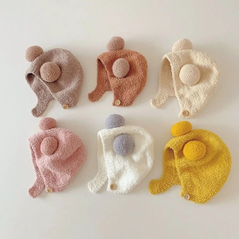 Jesensko–zimska kapa za bebe s zaštitom za uši, od čiste pamuka, pletena pliš kapa, unisex