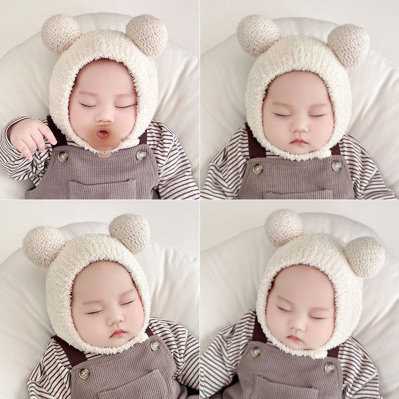 Jesensko–zimska kapa za bebe s zaštitom za uši, od čiste pamuka, pletena pliš kapa, unisex