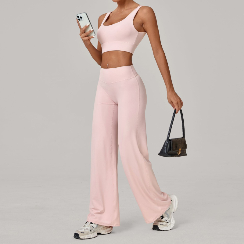 Stil european și american: sutien sport cu bretele duble și pantaloni drepti pentru yoga, îmbrăcăminte de fitness cu uscare rapidă pentru alergare în aer liber iarna