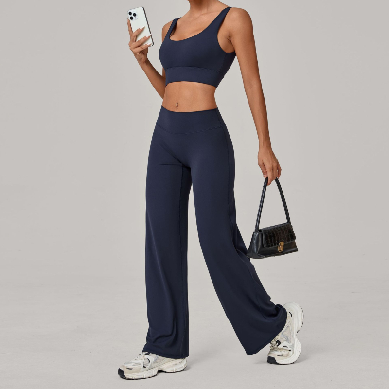 Stil european și american: sutien sport cu bretele duble și pantaloni drepti pentru yoga, îmbrăcăminte de fitness cu uscare rapidă pentru alergare în aer liber iarna