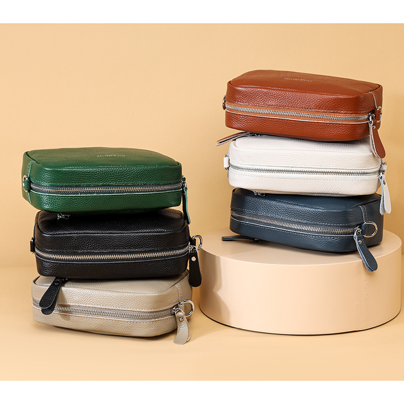 Torba od prave kože za novčiće i telefon, mala crossbody torba sa širokim višeslojnih remenom, retro stil