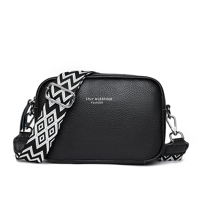 Torba od prave kože za novčiće i telefon, mala crossbody torba sa širokim višeslojnih remenom, retro stil