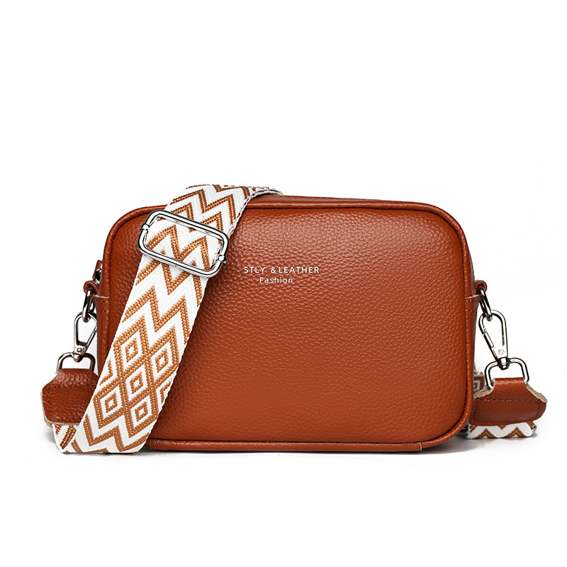 Torba od prave kože za novčiće i telefon, mala crossbody torba sa širokim višeslojnih remenom, retro stil