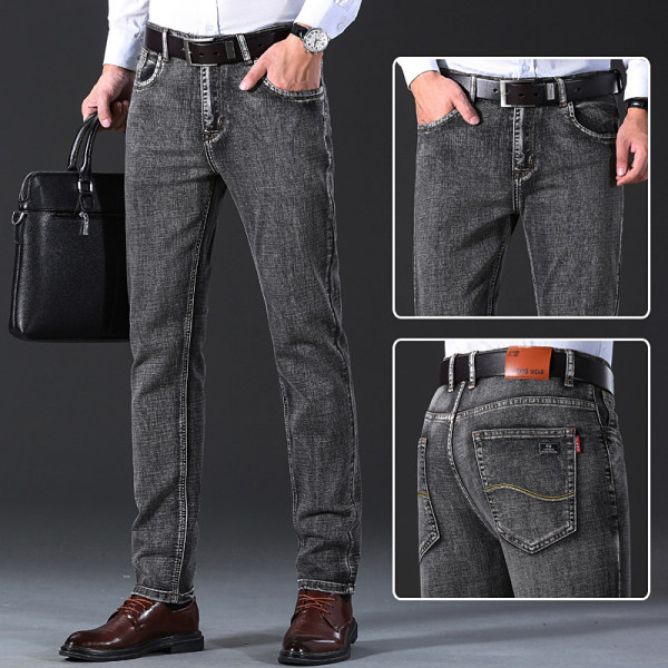 Férfiaknak laza, egyenes szabású farmernadrág, prémium rugalmas denim, világos mosás, őszi mindennapi viselet