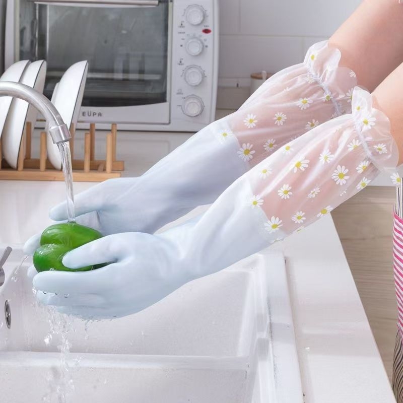Haoduo produžene vodootporne PVC rukavice za pranje suđa, 50 cm, dvobojne želatinozne boje, za kuhinju i pranje rublja