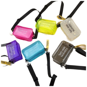 Geantă transparentă de umăr din gelatină cu imprimeu de litere, stil coreean, crossbody, mică geantă pătrată din PVC pentru uz zilnic