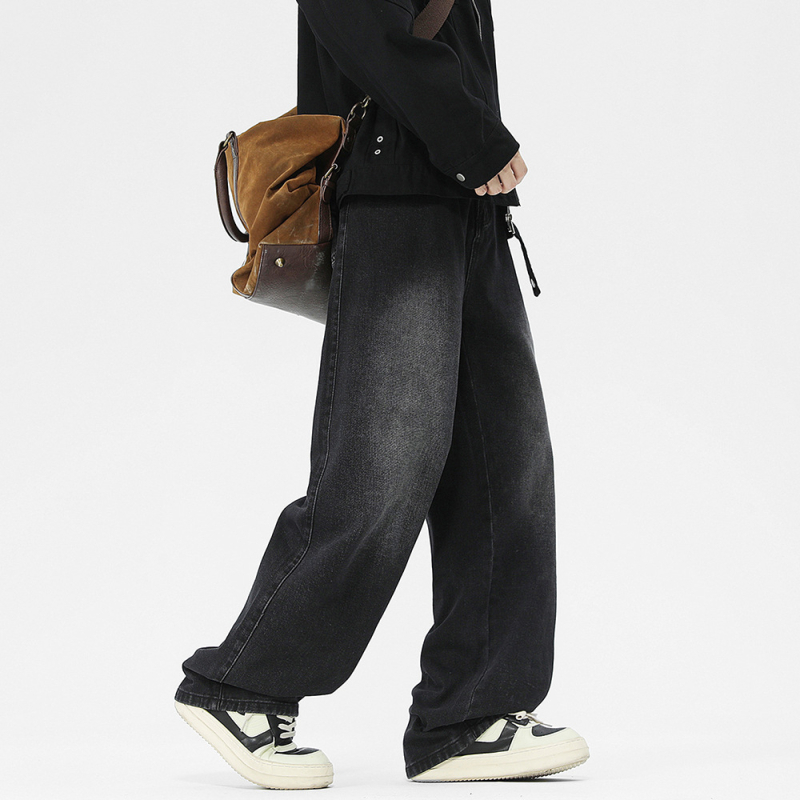 Danbaoni Férfi farmernadrág, téli fleece-bélés, laza egyenes szabás, elasztikus derék, amerikai street style