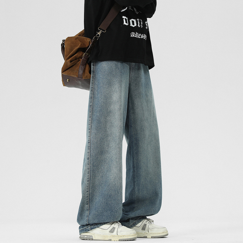 Danbaoni Férfi farmernadrág, téli fleece-bélés, laza egyenes szabás, elasztikus derék, amerikai street style