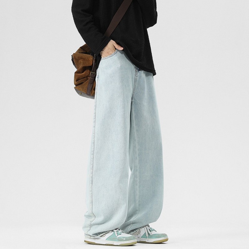 Danbaoni Férfi farmernadrág, téli fleece-bélés, laza egyenes szabás, elasztikus derék, amerikai street style