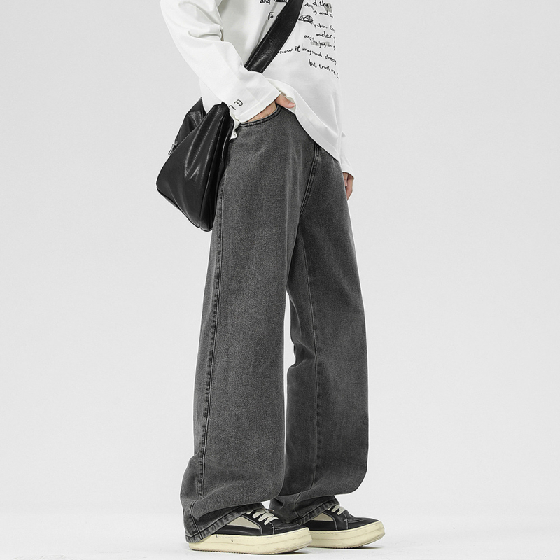 Danbaoni Férfi farmernadrág, téli fleece-bélés, laza egyenes szabás, elasztikus derék, amerikai street style