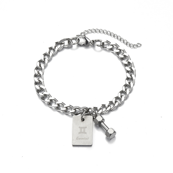Narukvica od titan čelika s dvanaest znakova zodijaka, unisex, kvadratni privjesak u obliku bučice, hip-hop stil