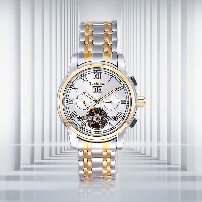 Jushidai automata csontváz mechanikus óra, retro stílusú, 30 m-ig vízálló, többfunkciós férfi karóra, 42 mm-es számlap, fémtok, valódi bőr szíj