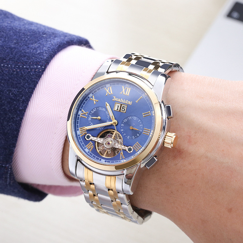 Jushidai automata csontváz mechanikus óra, retro stílusú, 30 m-ig vízálló, többfunkciós férfi karóra, 42 mm-es számlap, fémtok, valódi bőr szíj