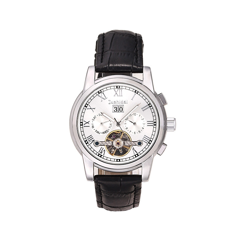 Jushidai automata csontváz mechanikus óra, retro stílusú, 30 m-ig vízálló, többfunkciós férfi karóra, 42 mm-es számlap, fémtok, valódi bőr szíj