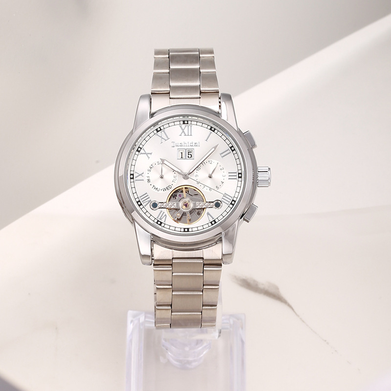 Jushidai automata csontváz mechanikus óra, retro stílusú, 30 m-ig vízálló, többfunkciós férfi karóra, 42 mm-es számlap, fémtok, valódi bőr szíj