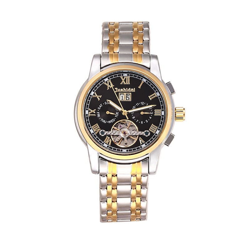Jushidai automata csontváz mechanikus óra, retro stílusú, 30 m-ig vízálló, többfunkciós férfi karóra, 42 mm-es számlap, fémtok, valódi bőr szíj
