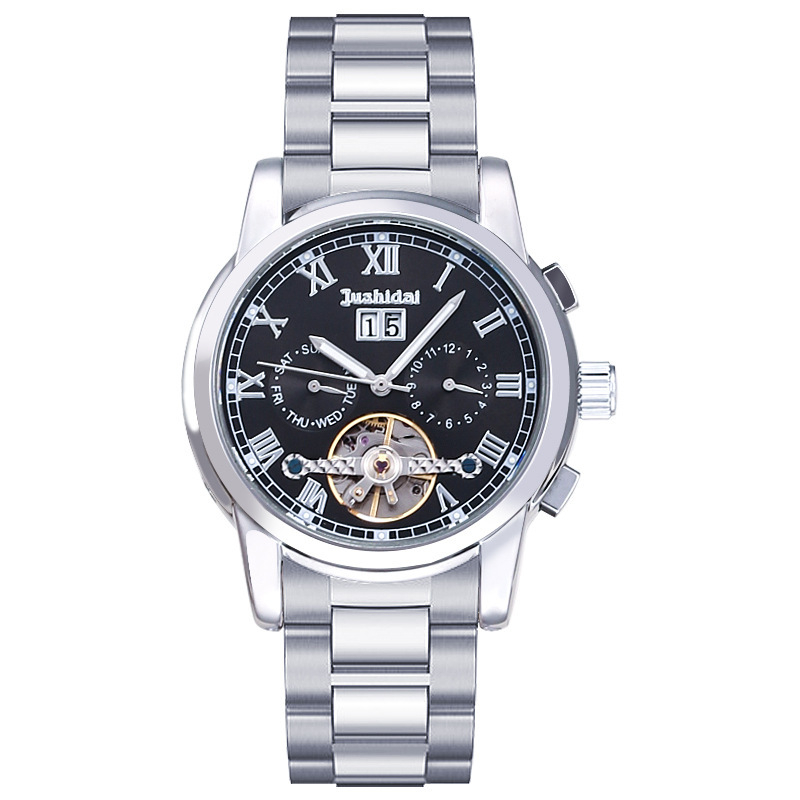 Jushidai automata csontváz mechanikus óra, retro stílusú, 30 m-ig vízálló, többfunkciós férfi karóra, 42 mm-es számlap, fémtok, valódi bőr szíj
