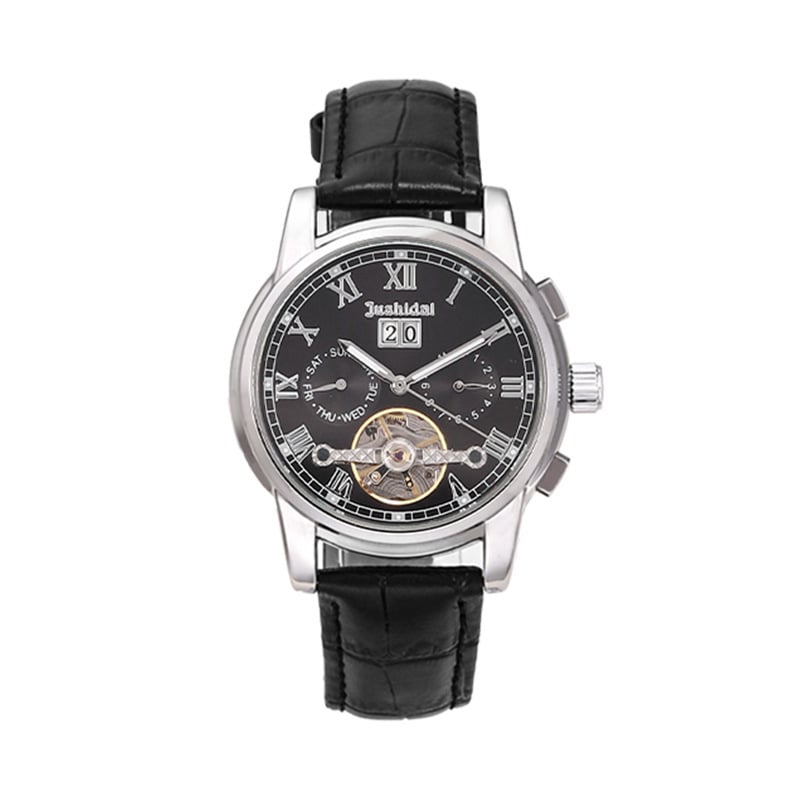 Jushidai automata csontváz mechanikus óra, retro stílusú, 30 m-ig vízálló, többfunkciós férfi karóra, 42 mm-es számlap, fémtok, valódi bőr szíj