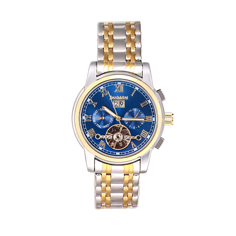 Jushidai automata csontváz mechanikus óra, retro stílusú, 30 m-ig vízálló, többfunkciós férfi karóra, 42 mm-es számlap, fémtok, valódi bőr szíj