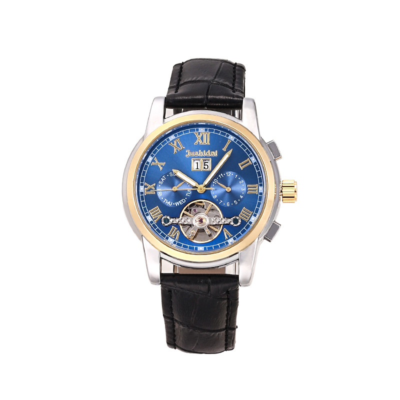 Jushidai automata csontváz mechanikus óra, retro stílusú, 30 m-ig vízálló, többfunkciós férfi karóra, 42 mm-es számlap, fémtok, valódi bőr szíj