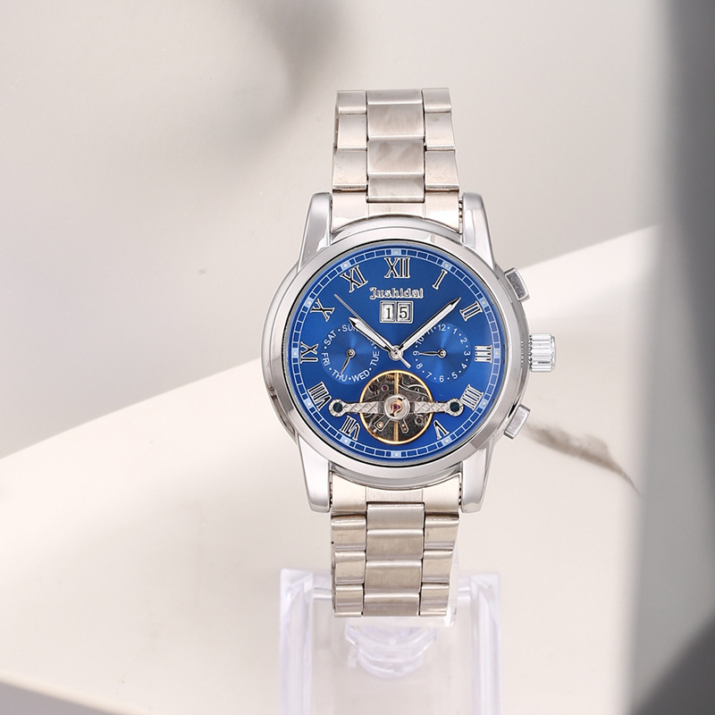 Jushidai automata csontváz mechanikus óra, retro stílusú, 30 m-ig vízálló, többfunkciós férfi karóra, 42 mm-es számlap, fémtok, valódi bőr szíj