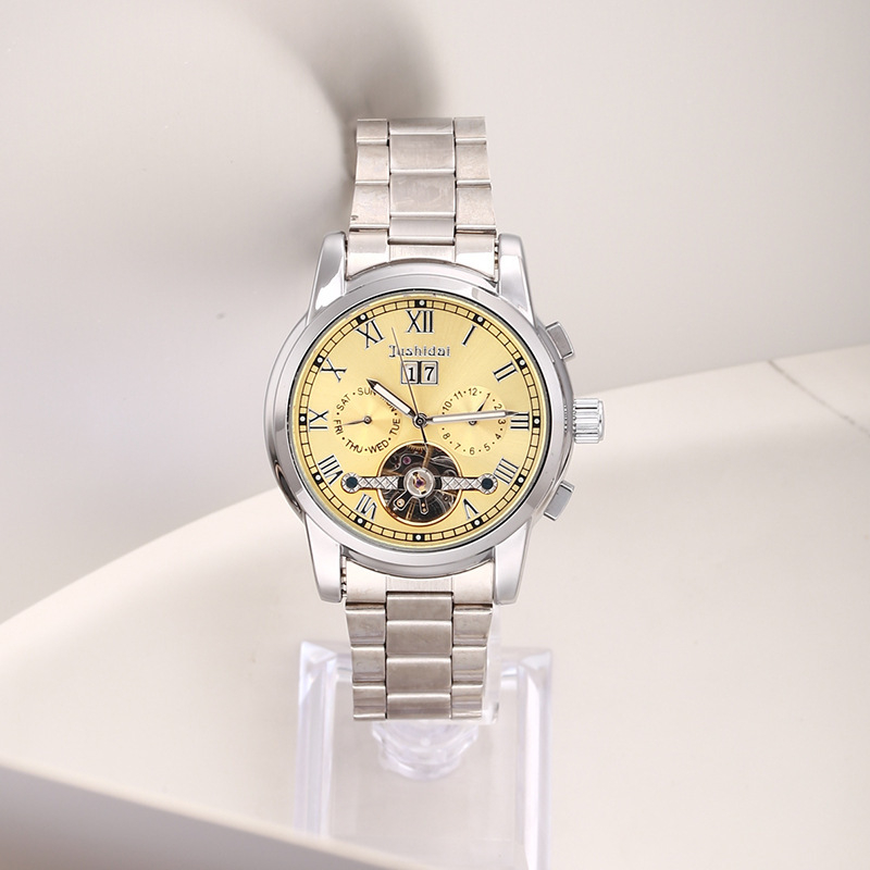Jushidai automata csontváz mechanikus óra, retro stílusú, 30 m-ig vízálló, többfunkciós férfi karóra, 42 mm-es számlap, fémtok, valódi bőr szíj