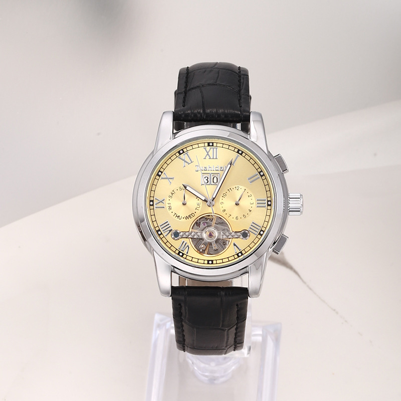 Jushidai automata csontváz mechanikus óra, retro stílusú, 30 m-ig vízálló, többfunkciós férfi karóra, 42 mm-es számlap, fémtok, valódi bőr szíj