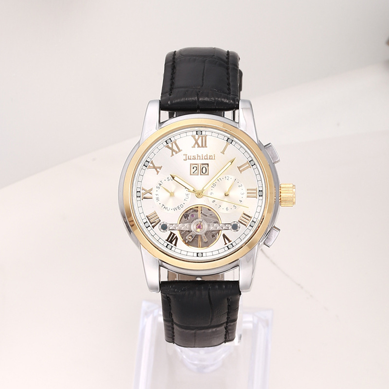 Jushidai automata csontváz mechanikus óra, retro stílusú, 30 m-ig vízálló, többfunkciós férfi karóra, 42 mm-es számlap, fémtok, valódi bőr szíj